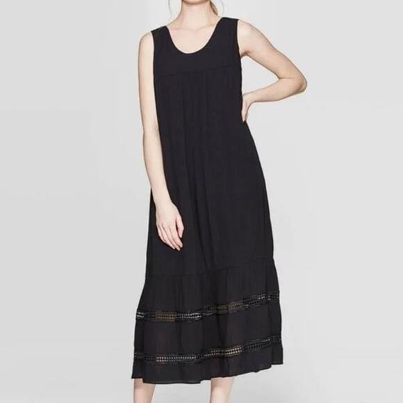 WHO WHAT WEAR Women's Scoop Neck Tie Back Dress Size S In Black - Picture 1 of 9